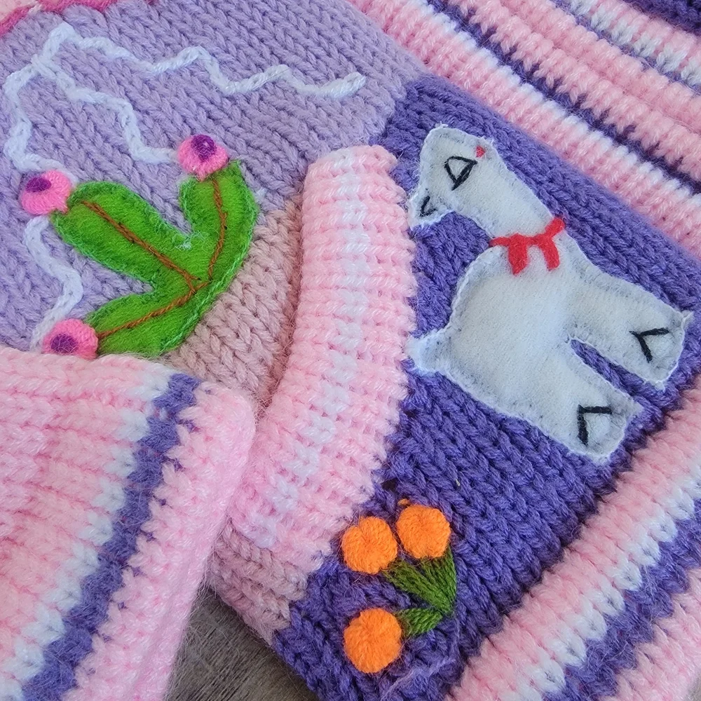 The Whisper Handicrafts Girls 100% Wool Llama Zip Hoodie Pink Size 18-24M / 2T